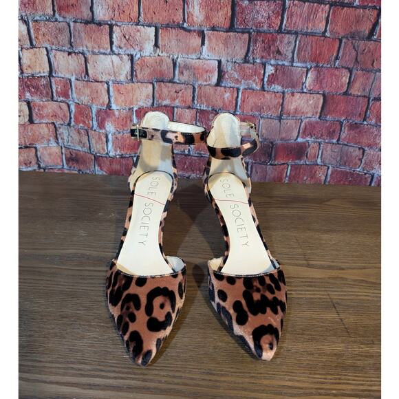 Sole Society Ankle Strap Pointed Toe Heel Leopard Size 7 - Picture 4 of 7